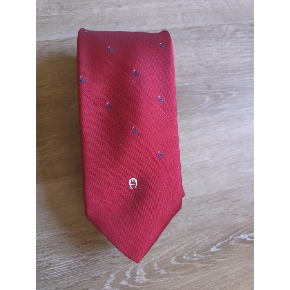Vintage Etienne Aigner Tie Red Geometric Micro-Print Horseshoe Logo 1980s 3"...